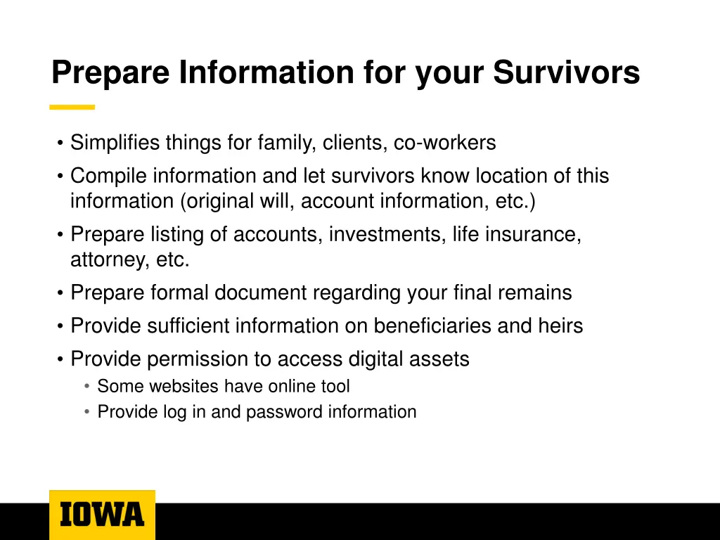 prepare information for your survivors
