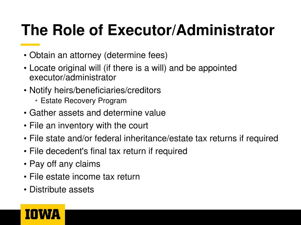 the role of executor administrator