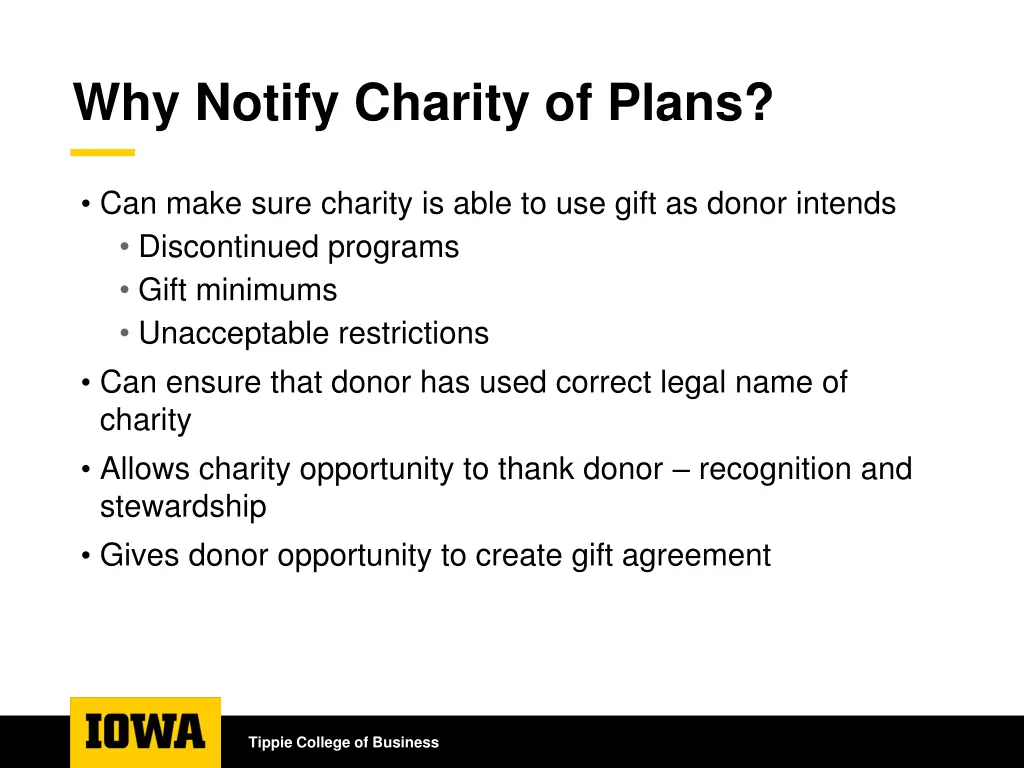 why notify charity of plans