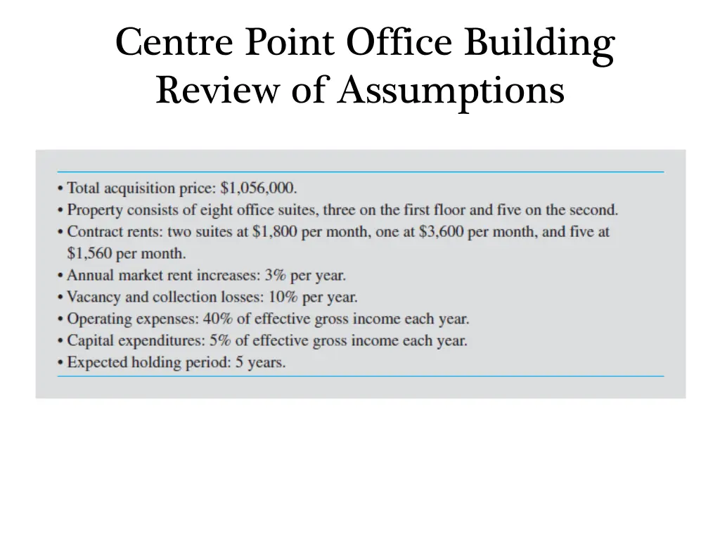 centre point office building review of assumptions