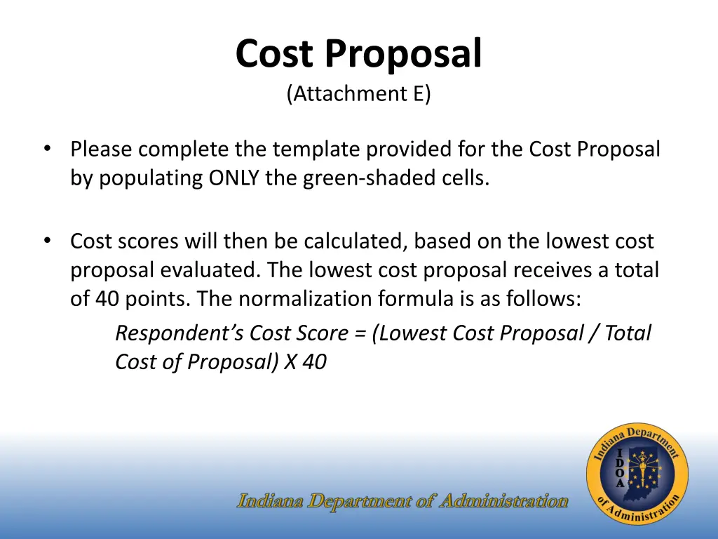 cost proposal attachment e