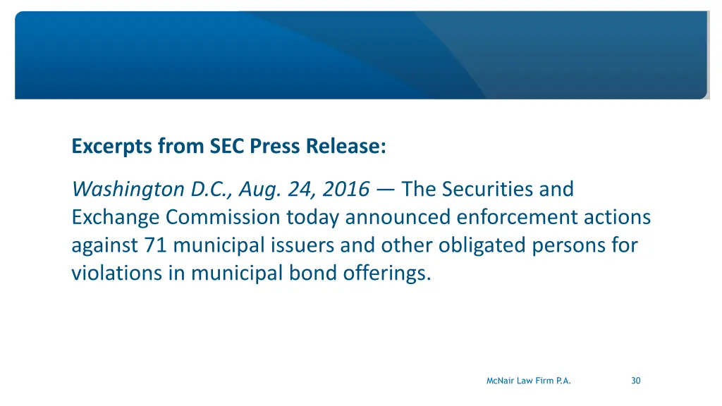 excerpts from sec press release
