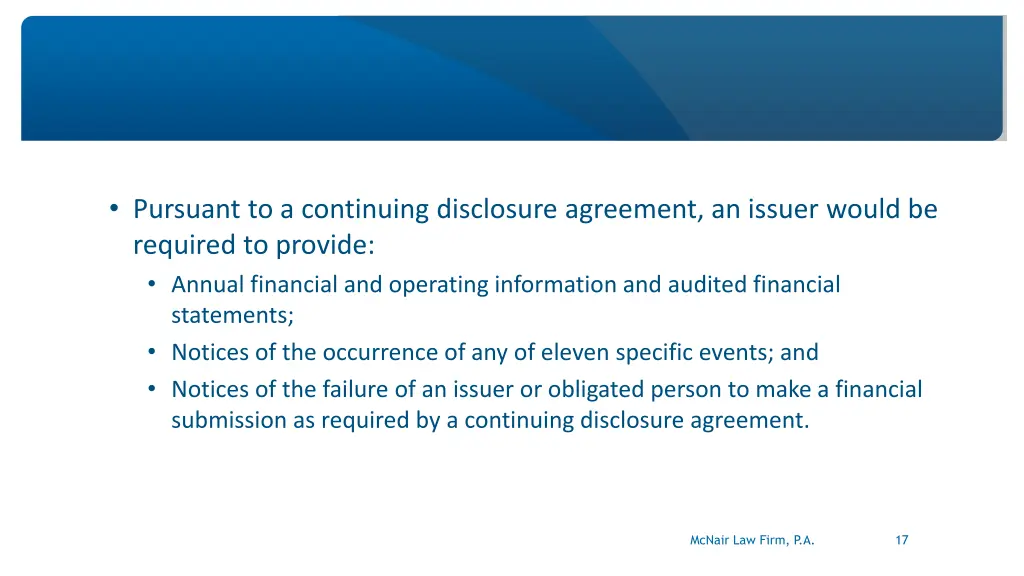 pursuant to a continuing disclosure agreement