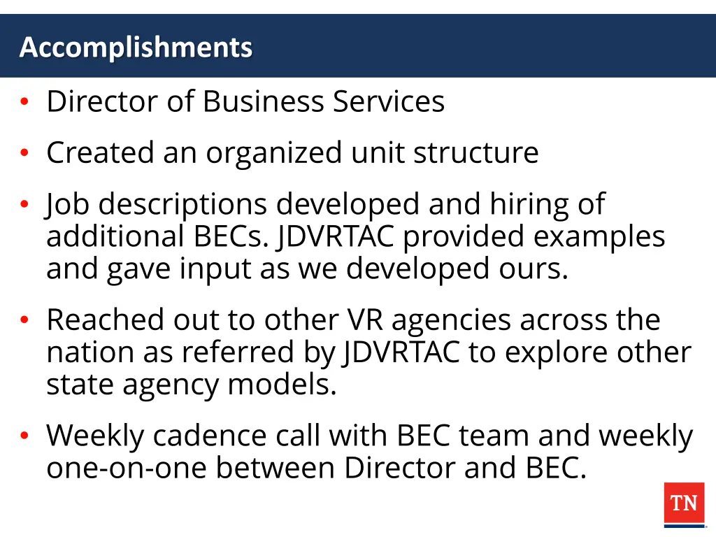 accomplishments director of business services