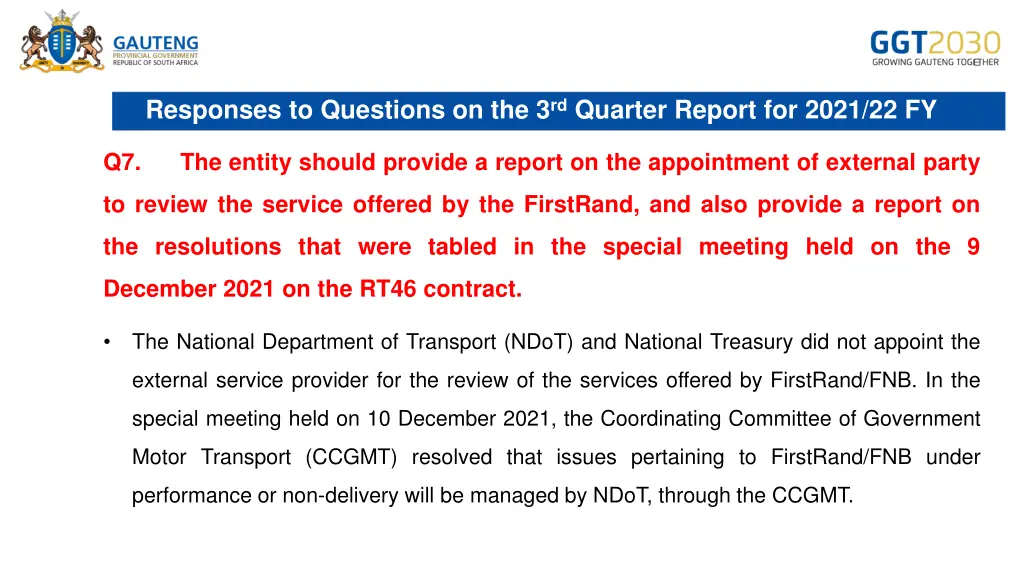 responses to questions on the 3 rd quarter report