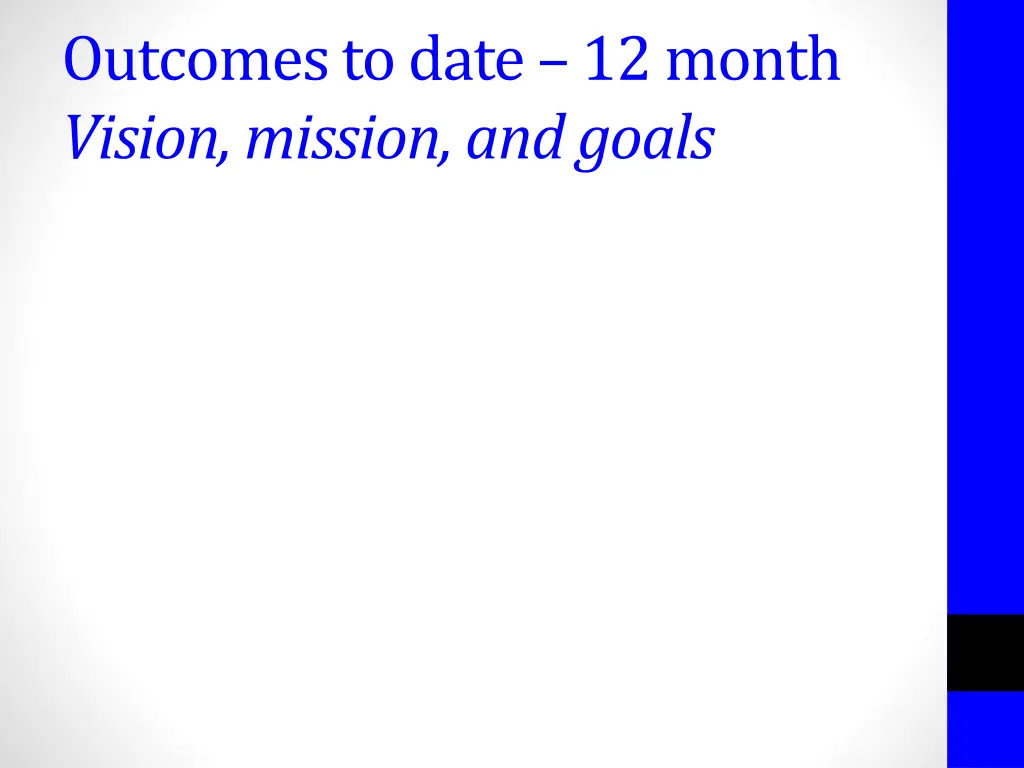 outcomes to date 12 month vision mission and goals
