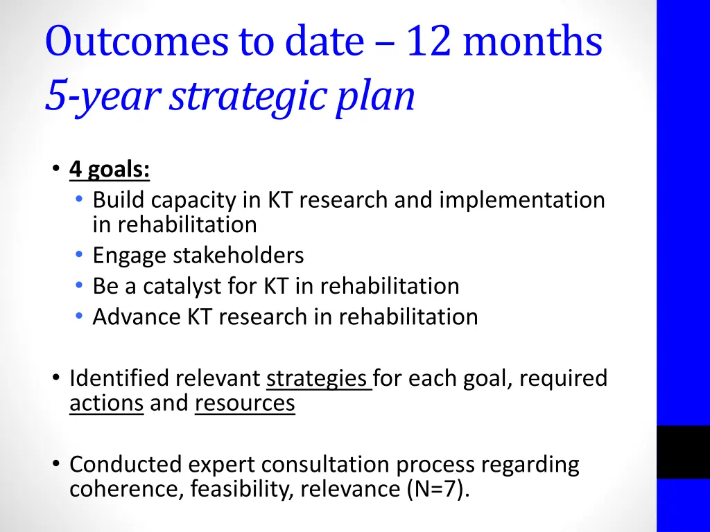 outcomes to date 12 months 5 year strategic plan