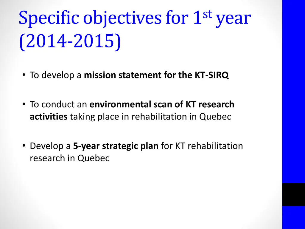 specific objectives for 1 st year 2014 2015