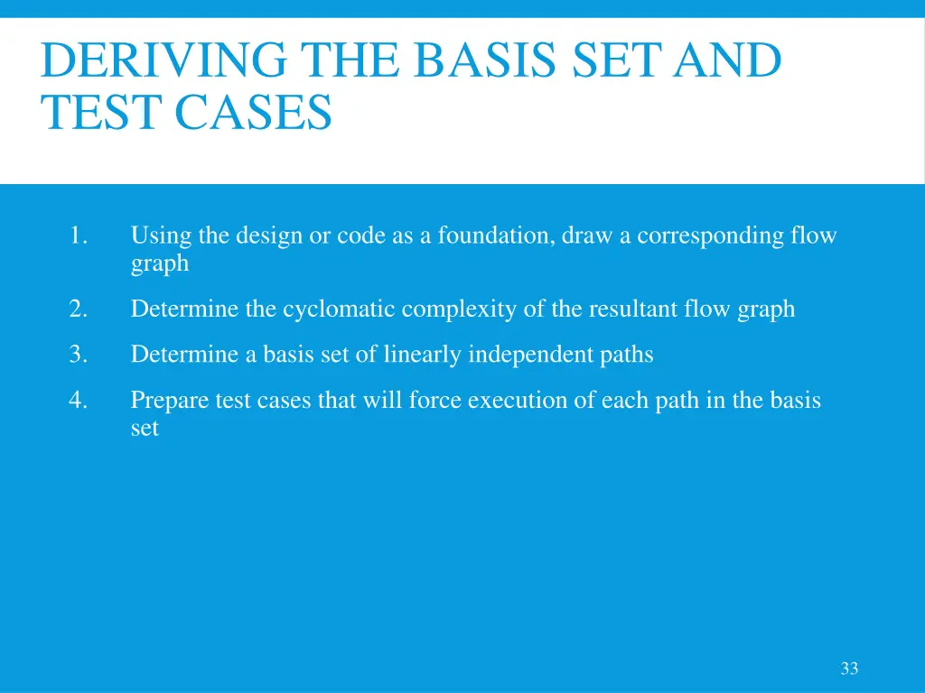 deriving the basis set and test cases