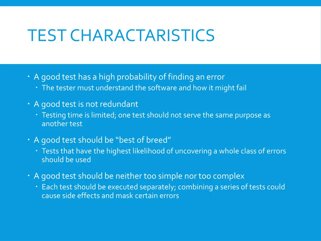 test charactaristics