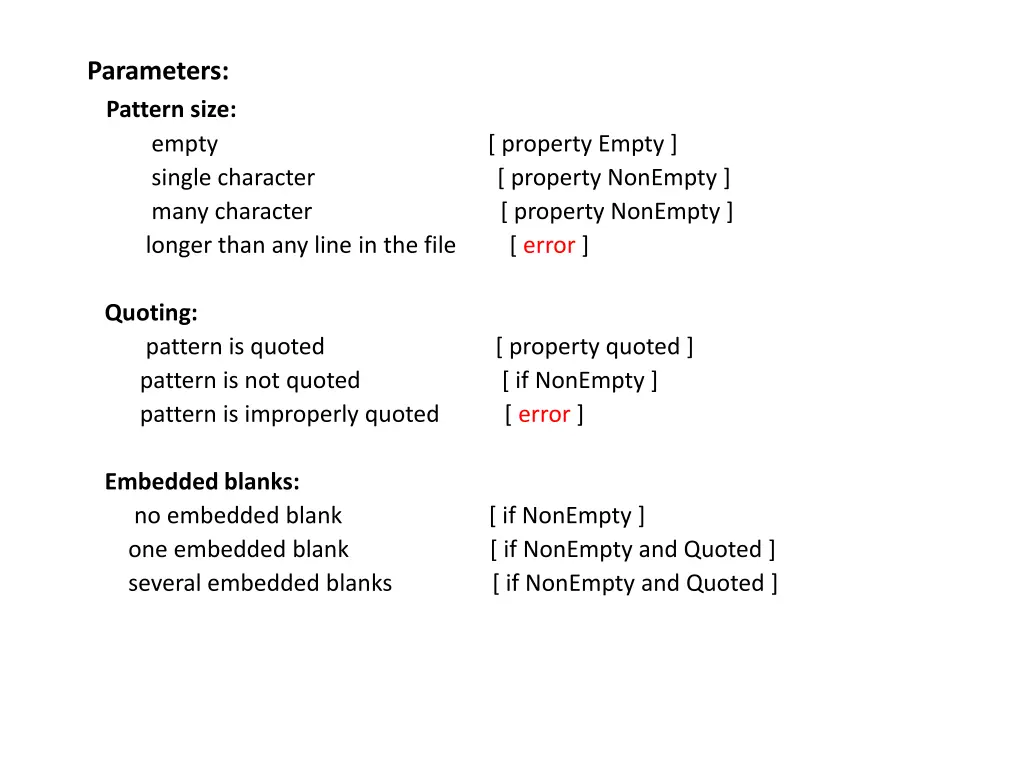 parameters pattern size empty property empty