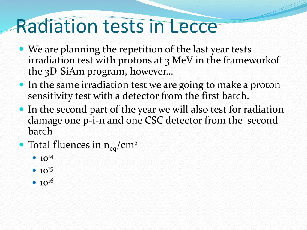 radiation tests in lecce