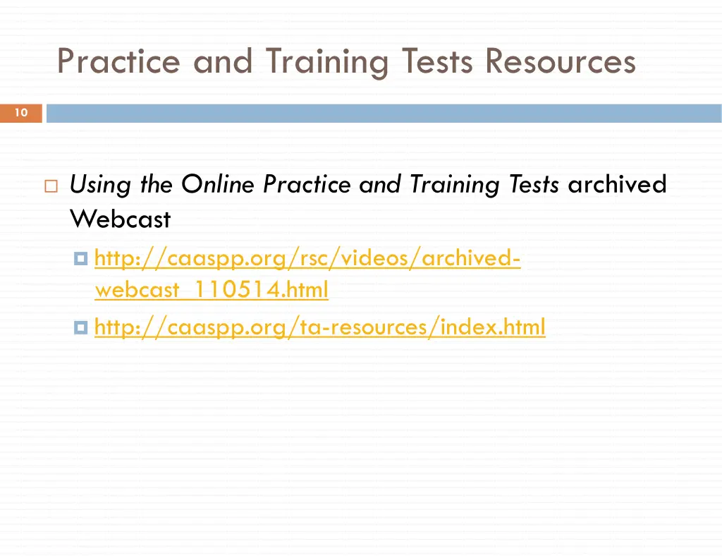 practice and training tests resources