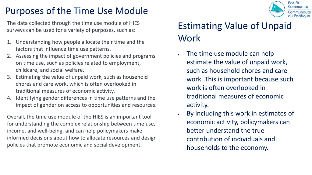 purposes of the time use module