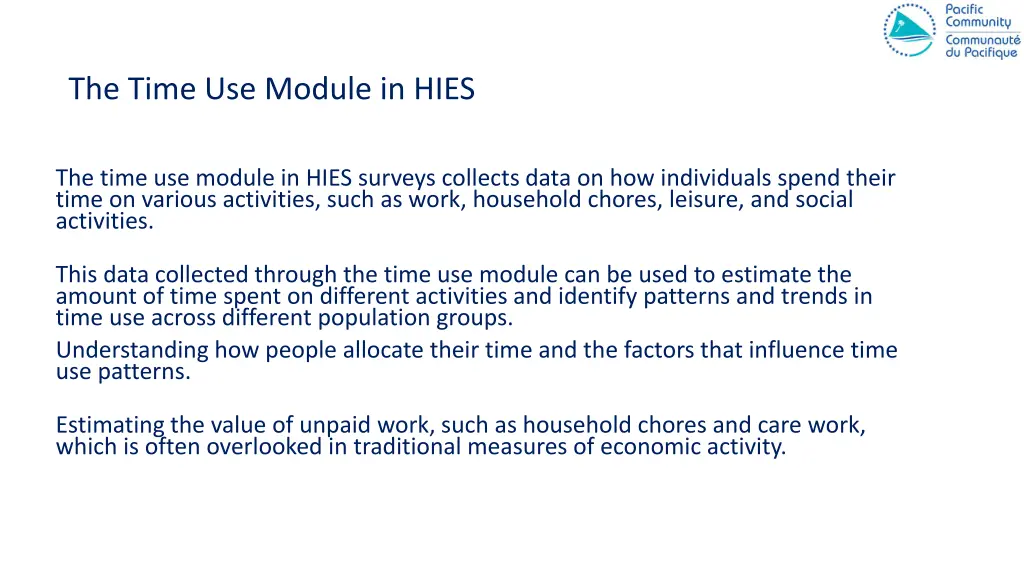 the time use module in hies