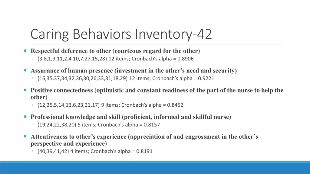 caring behaviors inventory 42