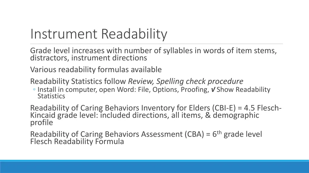 instrument readability grade level increases with