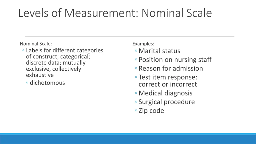 levels of measurement nominal scale