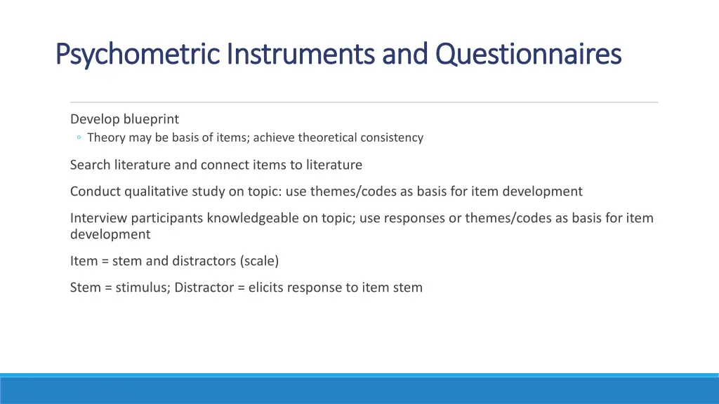 psychometric instruments and questionnaires