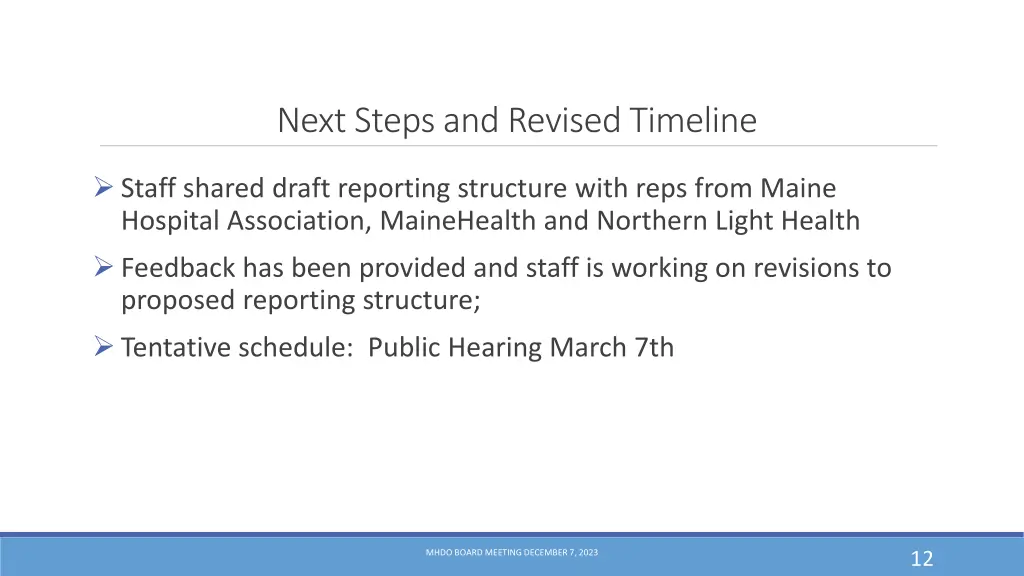 next steps and revised timeline