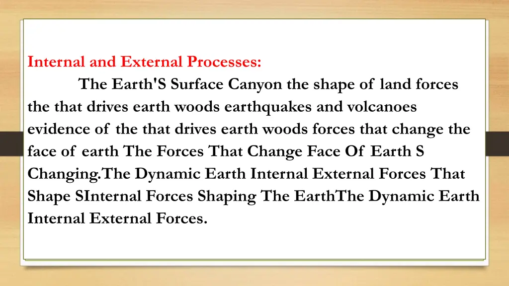 internal and external processes the earth