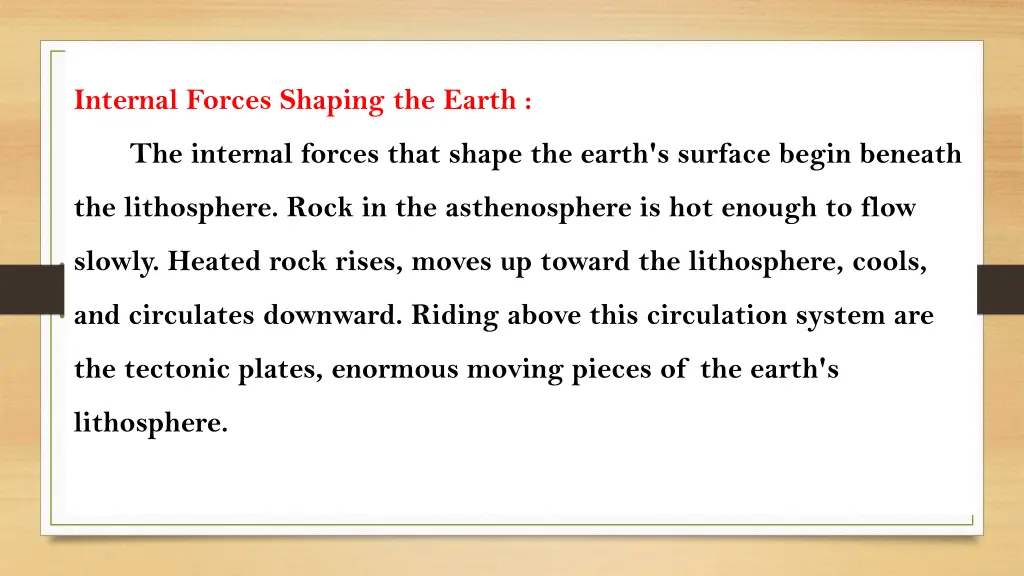 internal forces shaping the earth