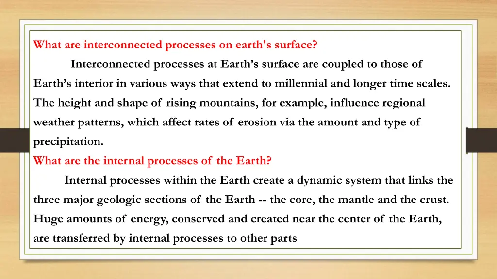 what are interconnected processes on earth
