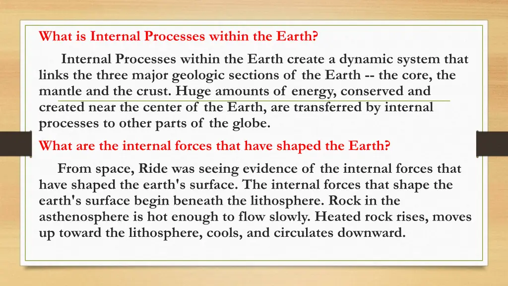 what is internal processes within the earth