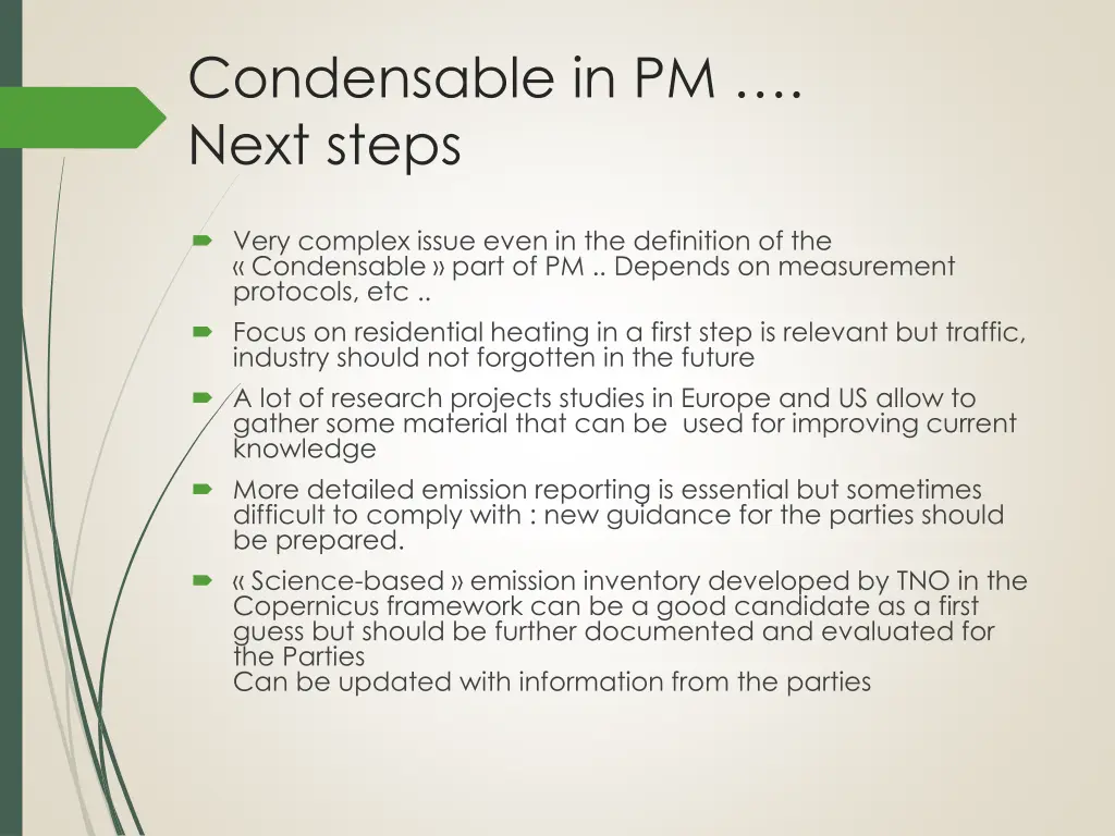condensable in pm next steps