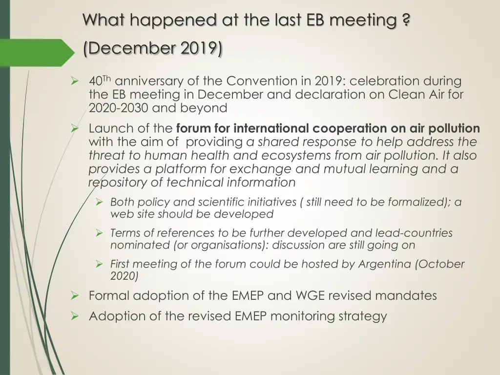 what happened at the last eb meeting december 2019
