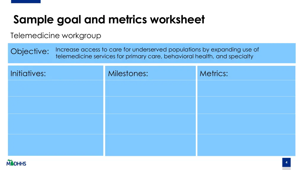 sample goal and metrics worksheet