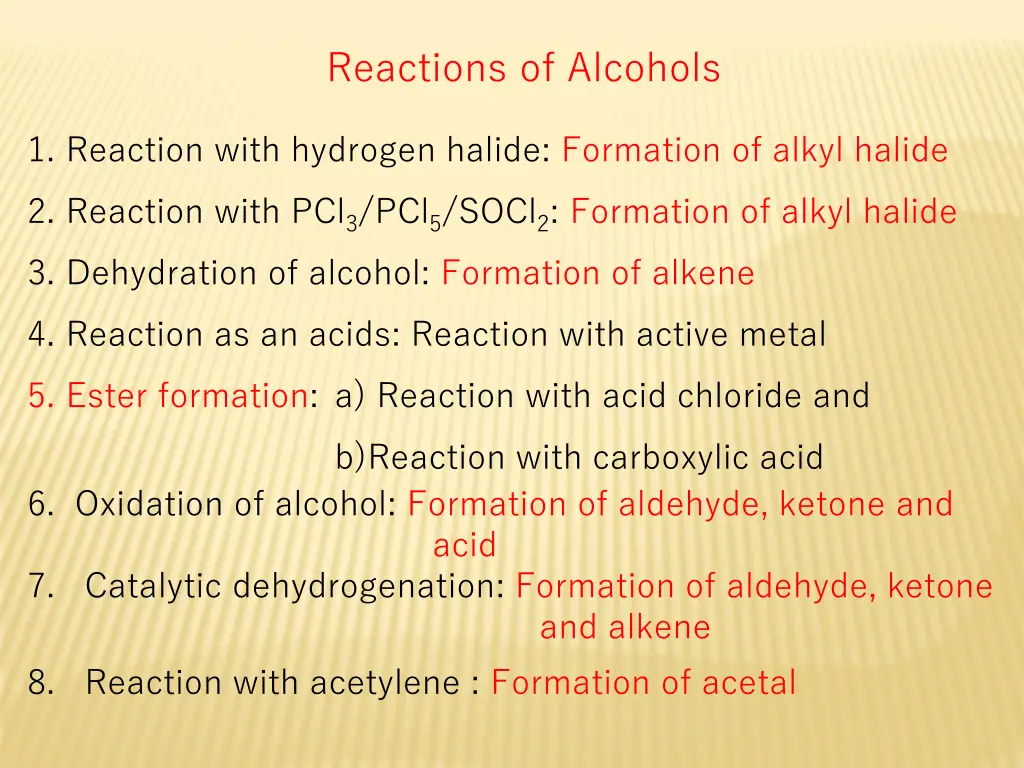 reactions of alcohols