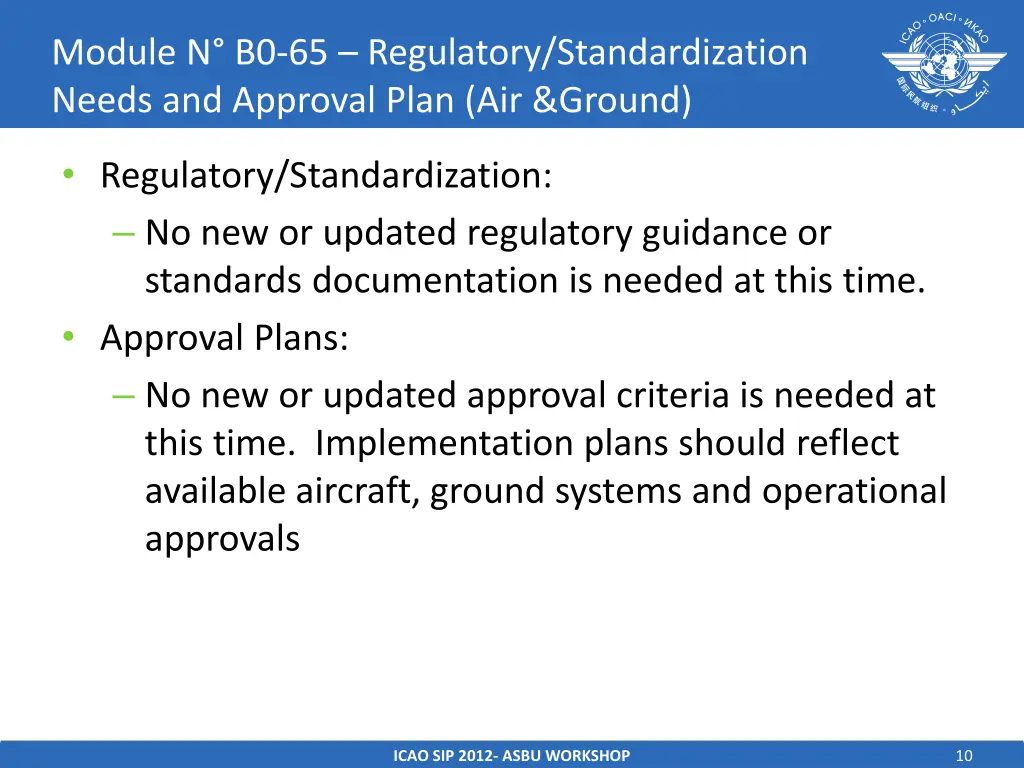 module n b0 65 regulatory standardization needs