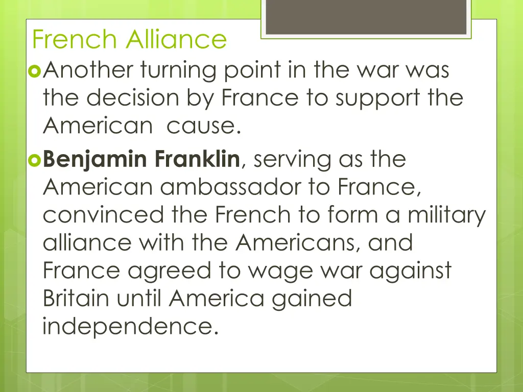 french alliance another turning point