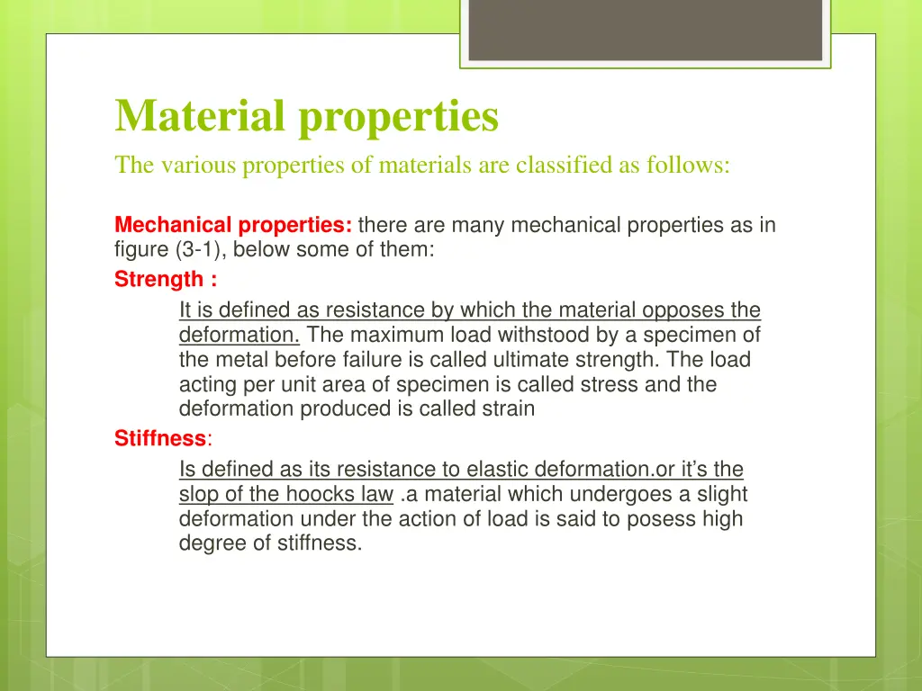 material properties the various properties