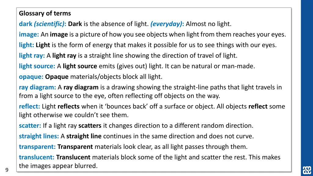 glossary of terms dark scientific dark