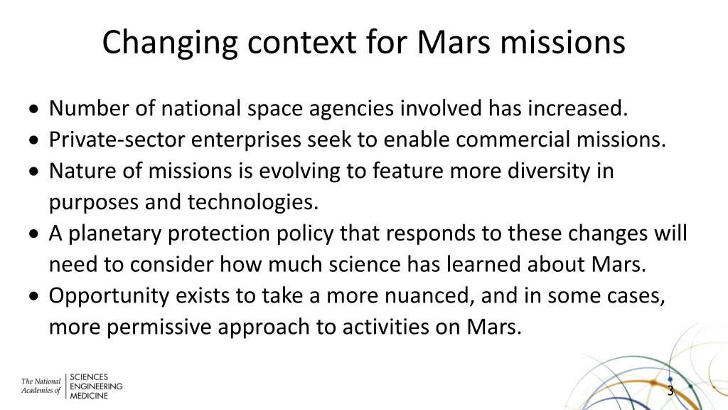 changing context for mars missions