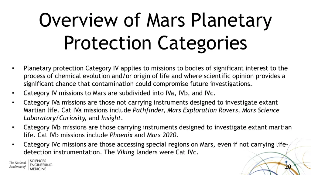 overview of mars planetary protection categories