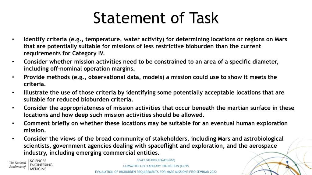 statement of task
