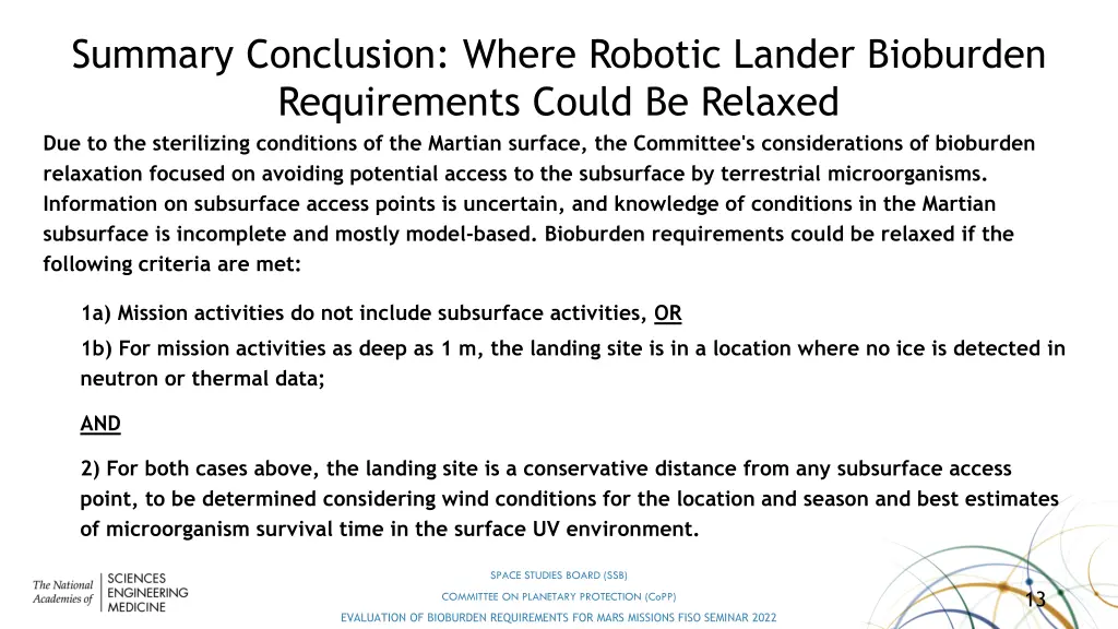 summary conclusion where robotic lander bioburden
