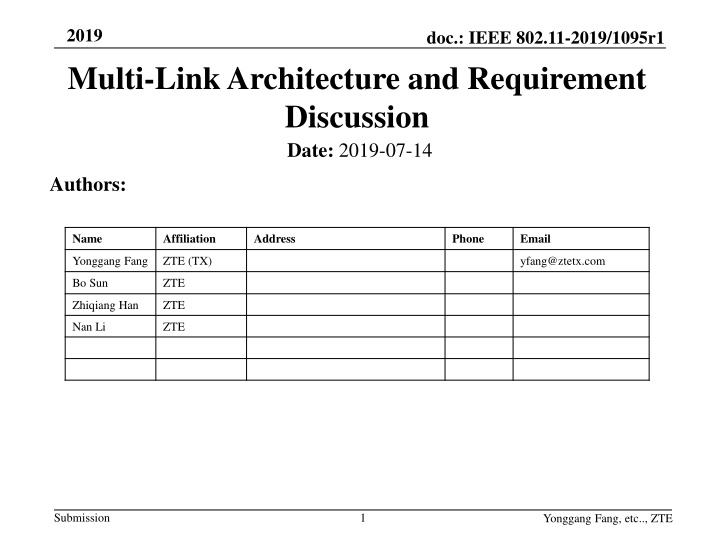 2019 multi link architecture and requirement