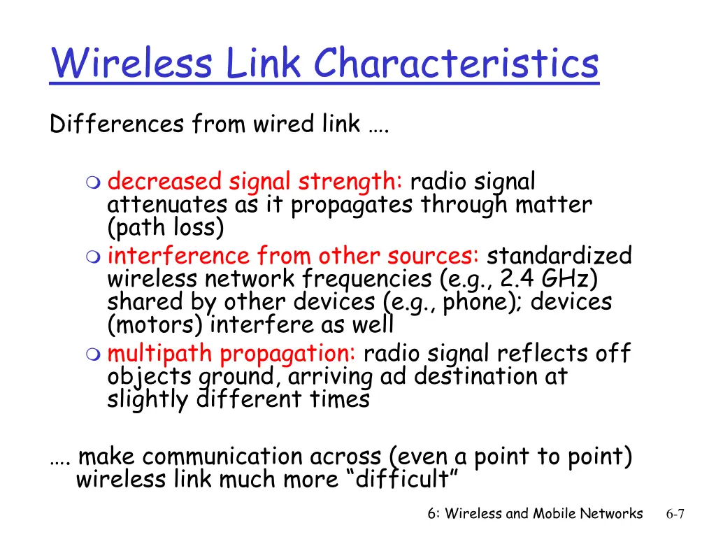 wireless link characteristics