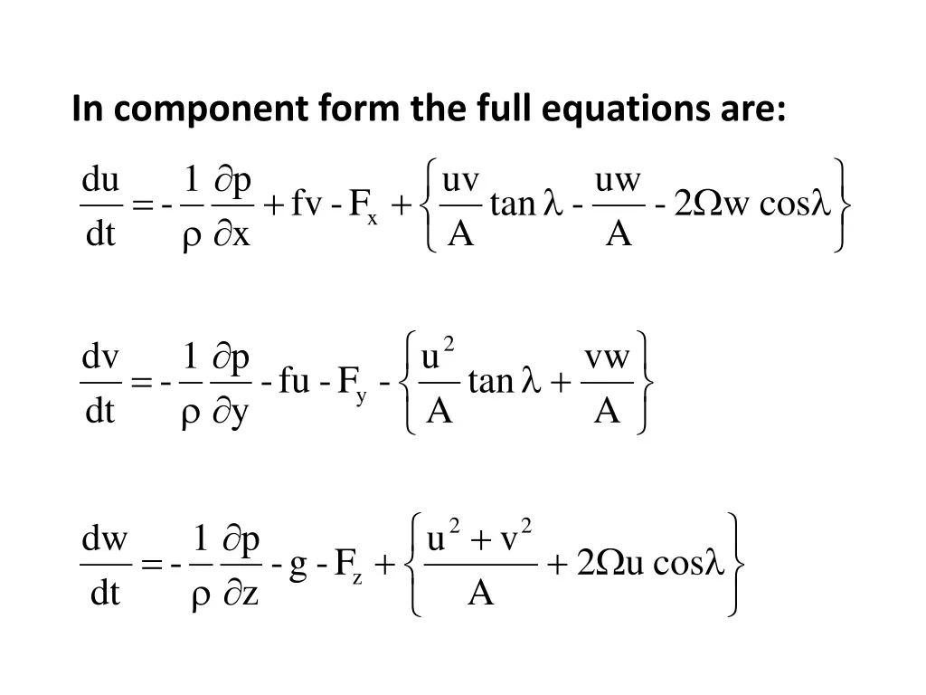 in component form the full equations are