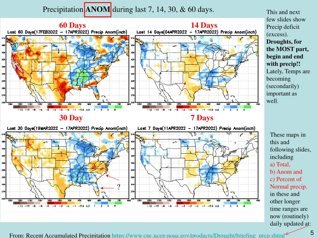 precipitation anom during last 7 14 30 60 days