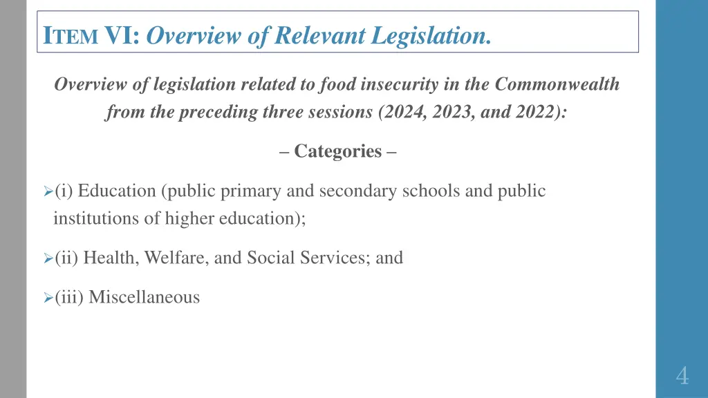 i tem vi overview of relevant legislation