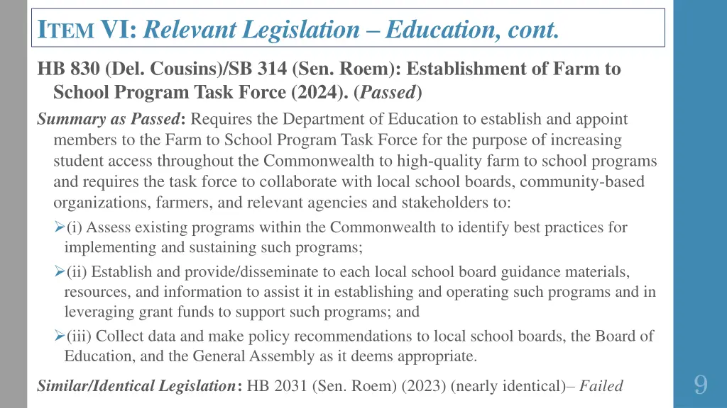 i tem vi relevant legislation education cont 1