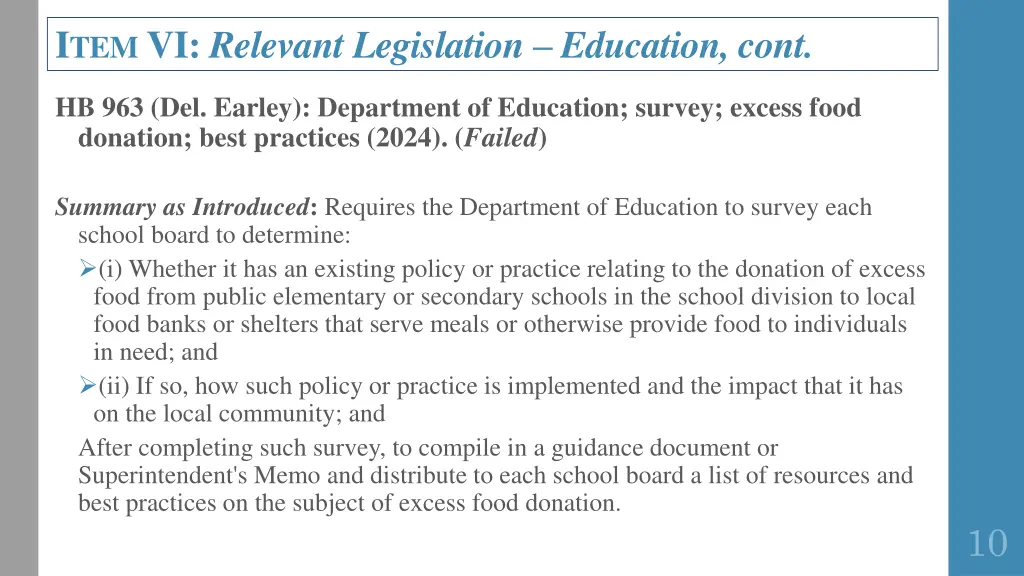 i tem vi relevant legislation education cont 2