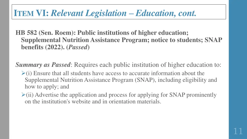 i tem vi relevant legislation education cont 3