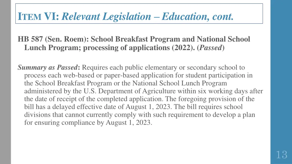 i tem vi relevant legislation education cont 5