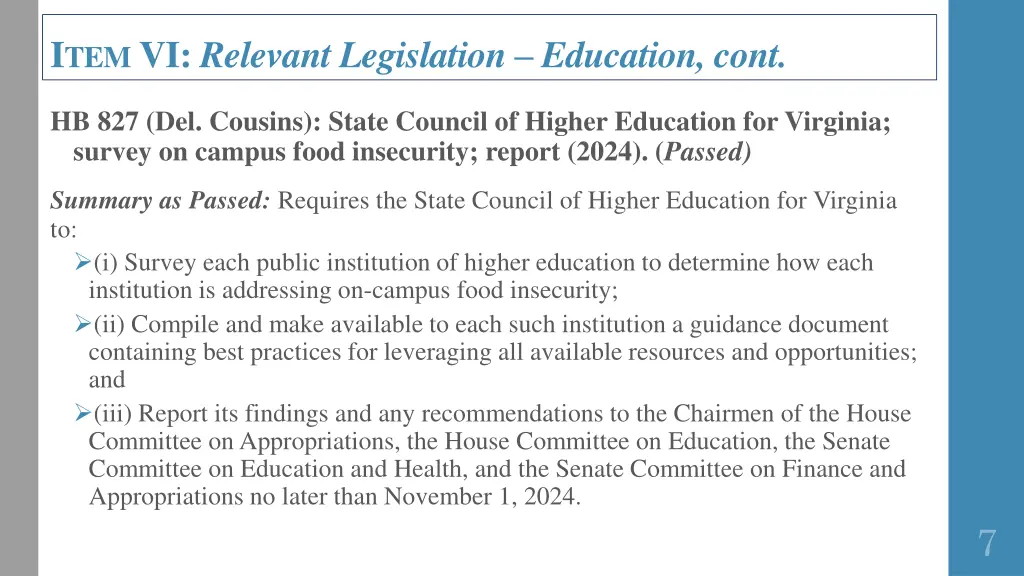 i tem vi relevant legislation education cont